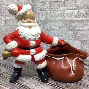 Vintage 1970s Atlantic Mold Ceramic Santa Claus With Bell Toy Bag Planter 12”